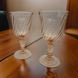 Set of 2 Cristal D'Arques Rosaline Pink Swirl Crystal Wine Glasses France 1980s
